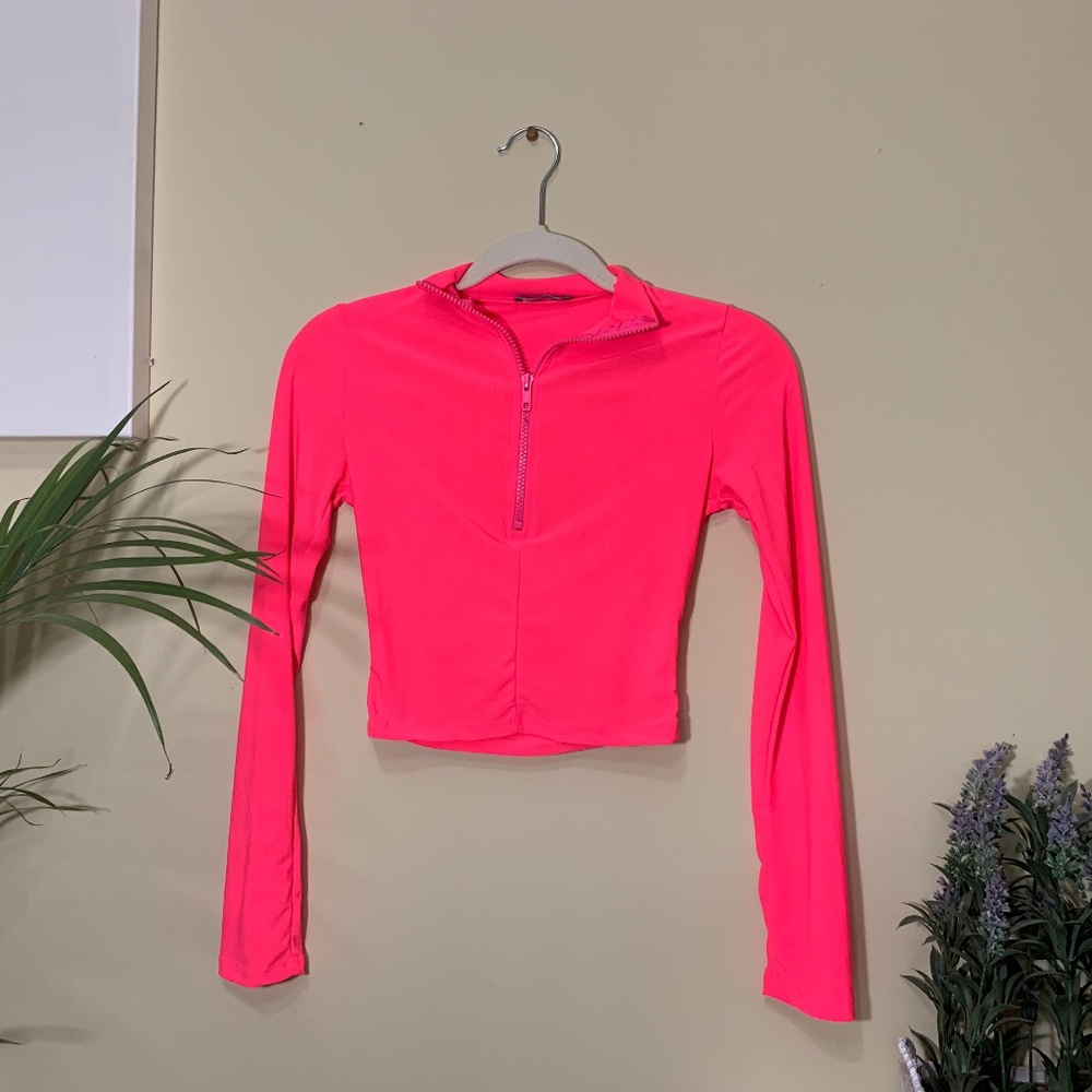 Neon Pink Quarter-zip crop top